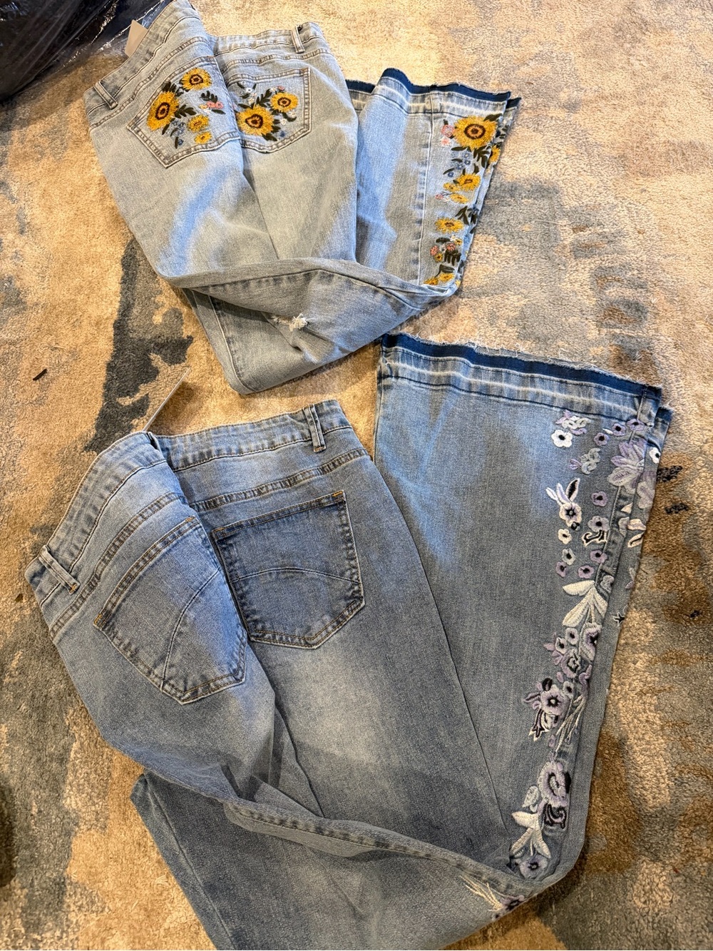 Light Blue Embroidered Flare Jeans with Sunflower or Blue Flare Jeans with blue